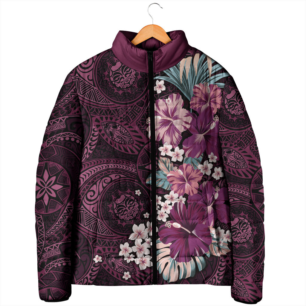 Poni Mama Hawai'i Hibiscus Padded Jacket Polynesian Tribal Tattoo Pattern Floral Elements