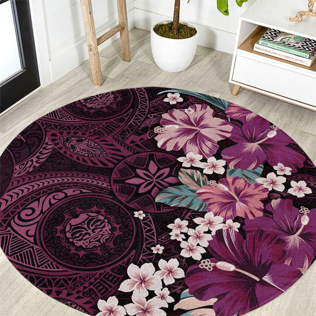 Poni Mama Hawai'i Hibiscus Round Carpet Polynesian Tribal Tattoo Pattern Floral Elements LT9 Pink - Polynesian Pride