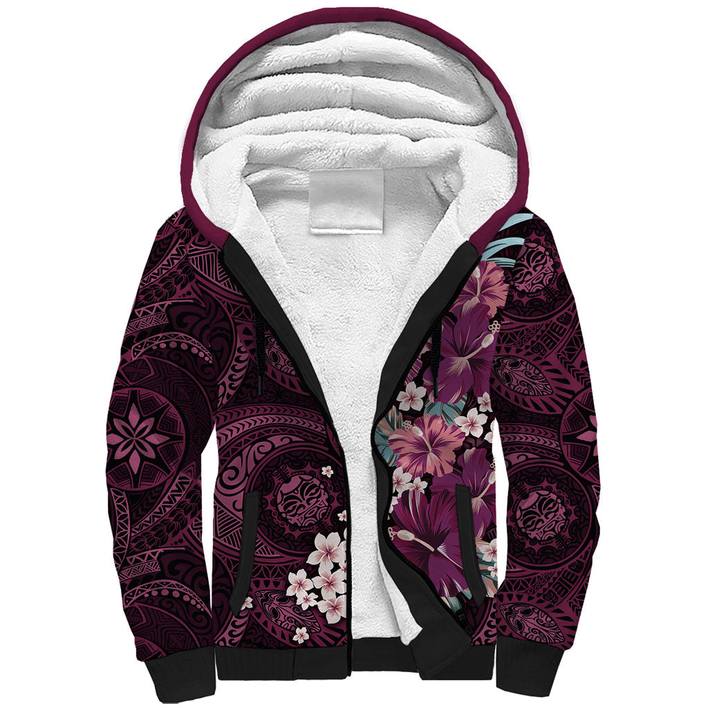 Poni Mama Hawai'i Hibiscus Sherpa Hoodie Polynesian Tribal Tattoo Pattern Floral Elements