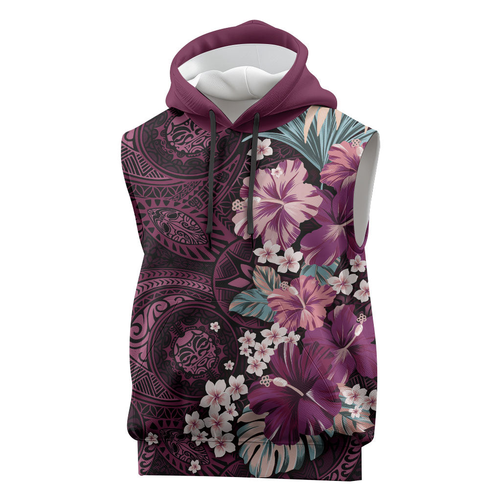 Poni Mama Hawai'i Hibiscus Sleeveless Hoodie Polynesian Tribal Tattoo Pattern Floral Elements LT9 Pink - Polynesian Pride