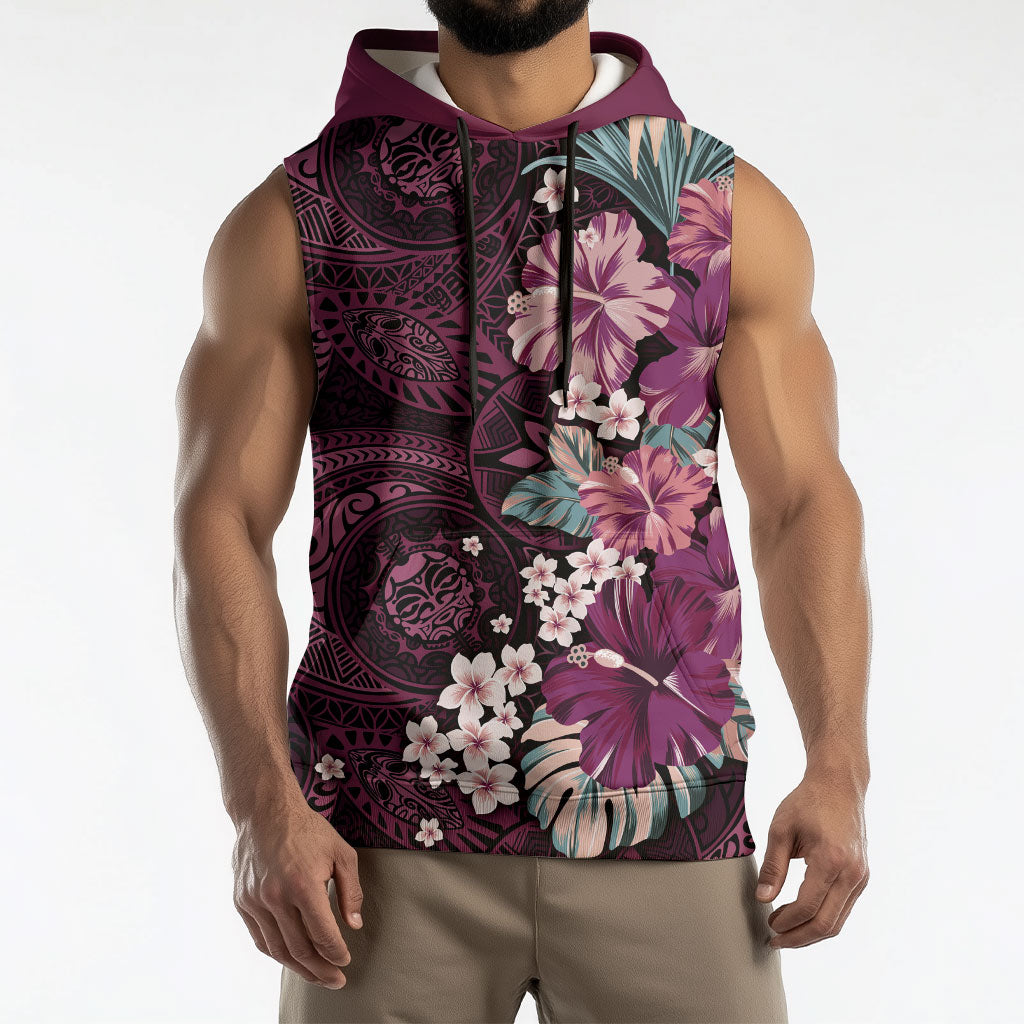 Poni Mama Hawai'i Hibiscus Sleeveless Hoodie Polynesian Tribal Tattoo Pattern Floral Elements