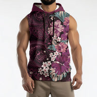 Poni Mama Hawai'i Hibiscus Sleeveless Hoodie Polynesian Tribal Tattoo Pattern Floral Elements