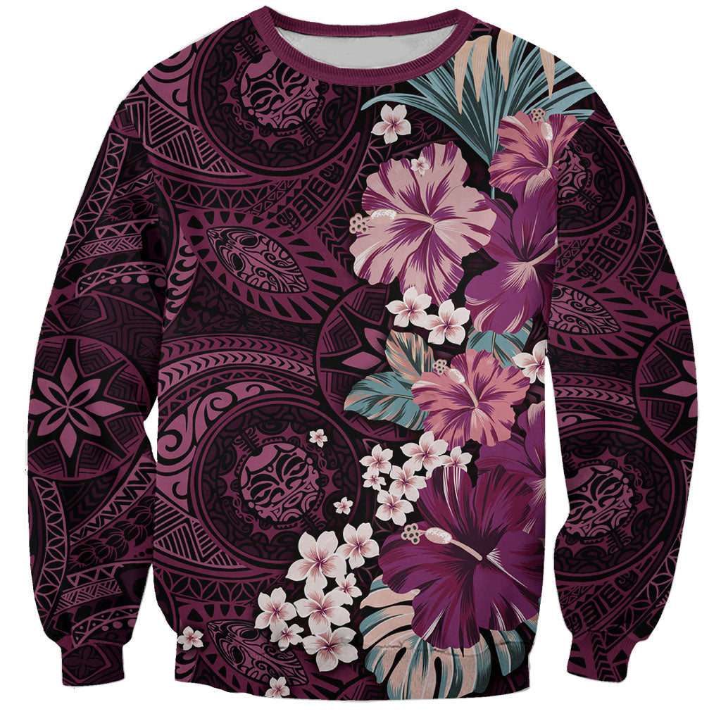 Poni Mama Hawai'i Hibiscus Sweatshirt Polynesian Tribal Tattoo Pattern Floral Elements