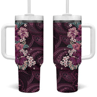 Poni Mama Hawai'i Hibiscus Tumbler With Handle Polynesian Tribal Tattoo Pattern Floral Elements