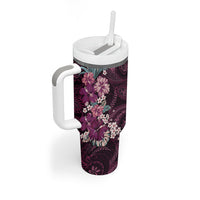 Poni Mama Hawai'i Hibiscus Tumbler With Handle Polynesian Tribal Tattoo Pattern Floral Elements