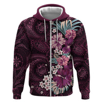Poni Mama Hawai'i Hibiscus Zip Hoodie Polynesian Tribal Tattoo Pattern Floral Elements