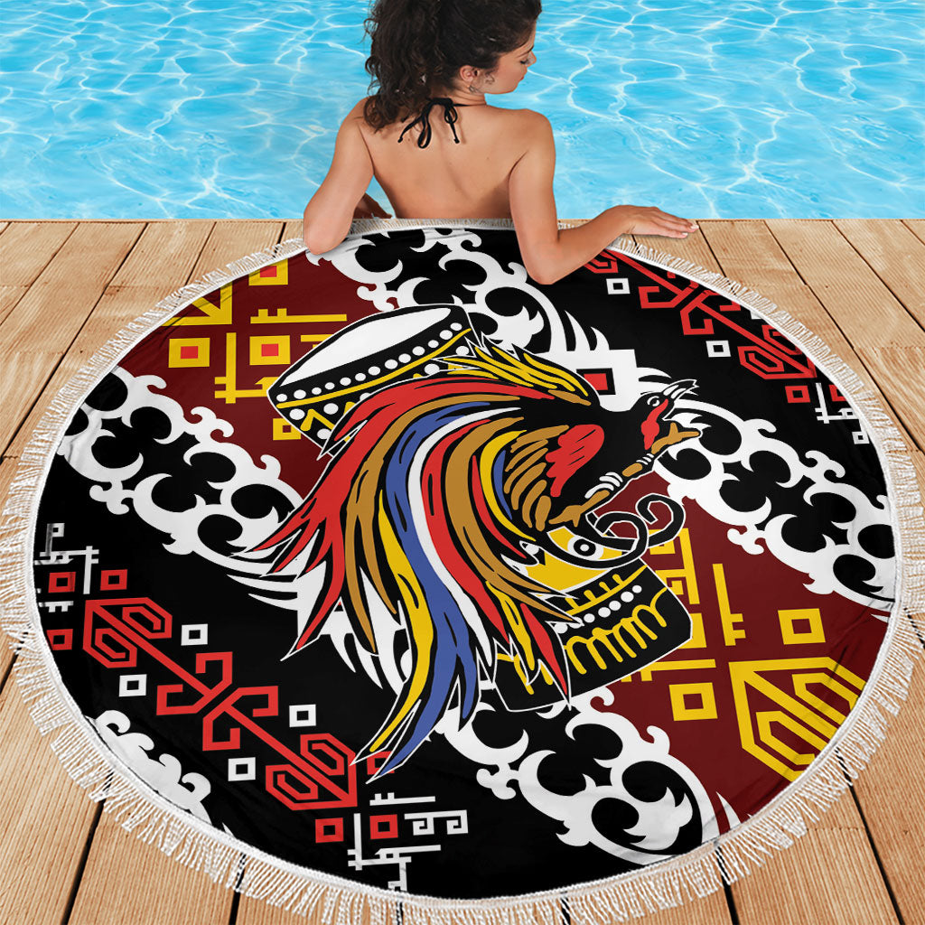 Papua New Guinea Bird Drum Beach Blanket Papuan Batik Motif