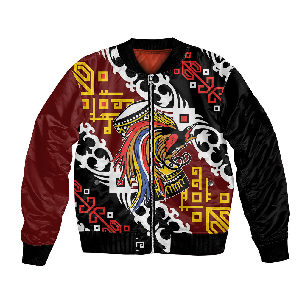 Personalised Papua New Guinea Bird Drum Bomber Jacket Papuan Batik Motif LT9 Unisex Black - Polynesian Pride
