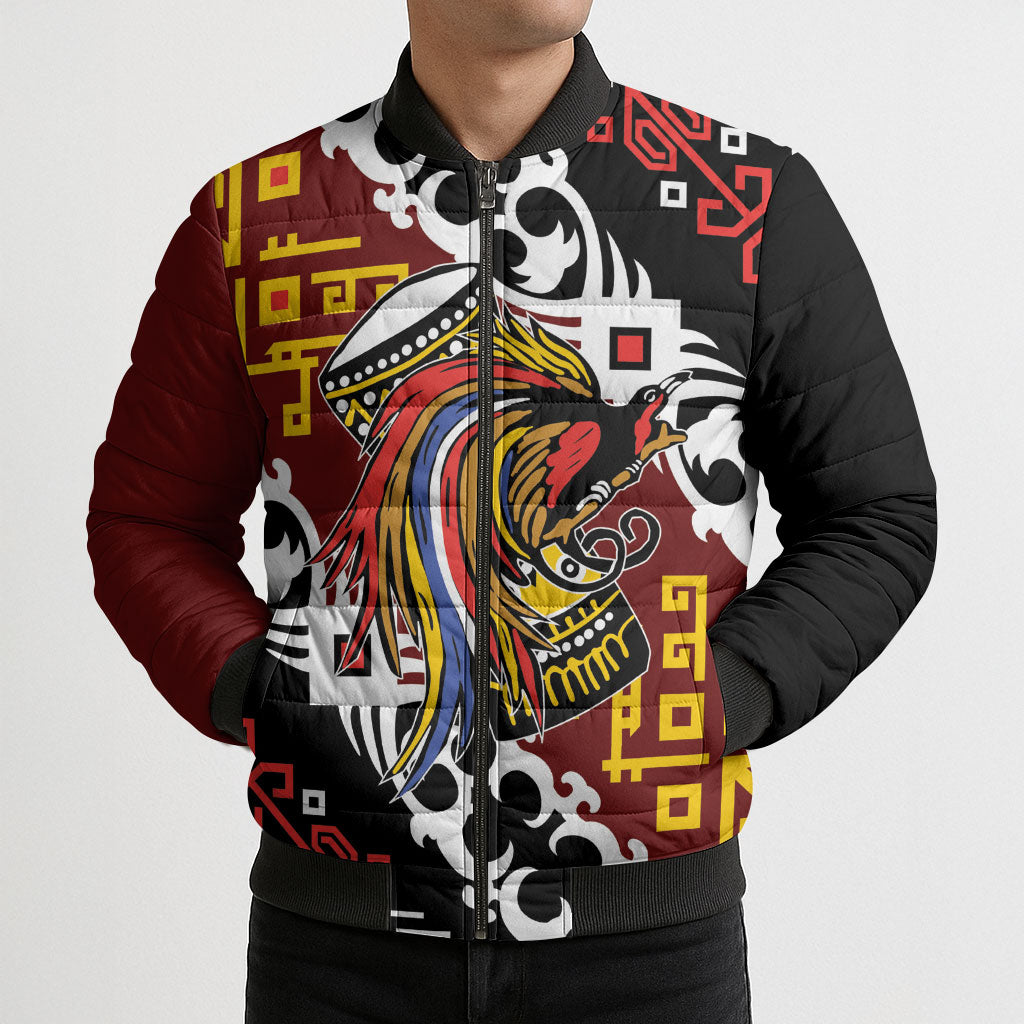 Personalised Papua New Guinea Bird Drum Bomber Puffer Jacket Papuan Batik Motif