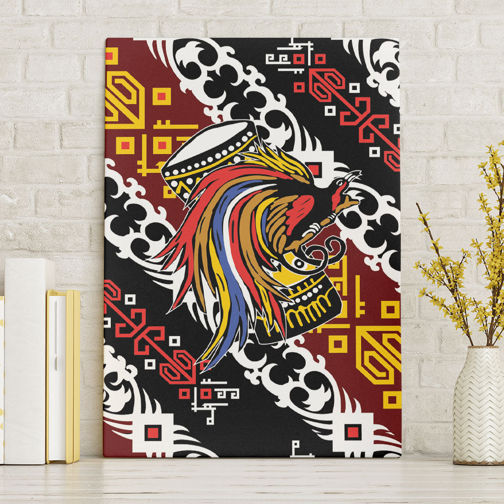 Papua New Guinea Bird Drum Canvas Wall Art Papuan Batik Motif LT9 Without Frame Black - Polynesian Pride