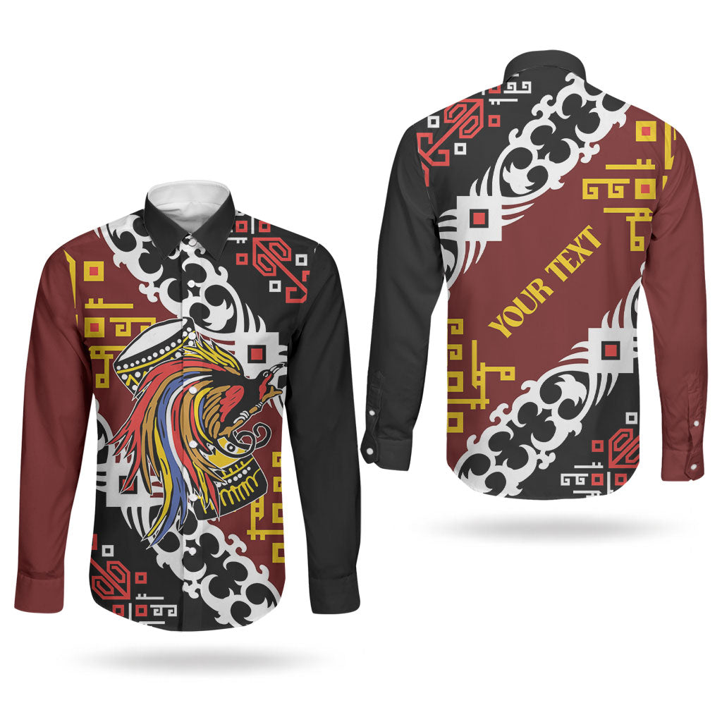Personalised Papua New Guinea Bird Drum Couples Matching Off The Shoulder Long Sleeve Dress and Long Sleeve Button Shirt Papuan Batik Motif LT9 - Polynesian Pride