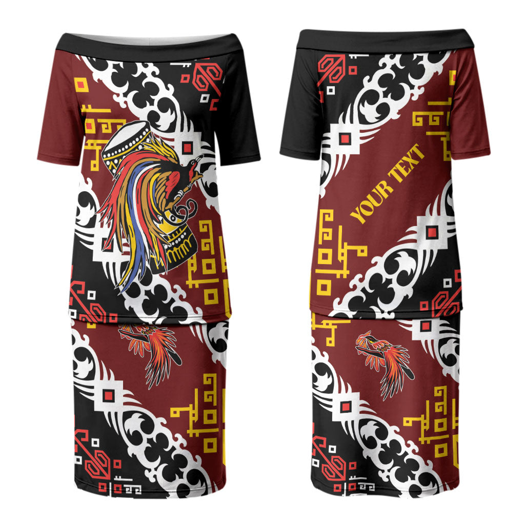 Personalised Papua New Guinea Bird Drum Couples Matching Puletasi and Hawaiian Shirt Papuan Batik Motif LT9 - Polynesian Pride