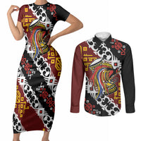 Personalised Papua New Guinea Bird Drum Couples Matching Short Sleeve Bodycon Dress and Long Sleeve Button Shirt Papuan Batik Motif LT9 Black - Polynesian Pride
