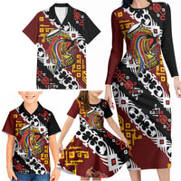 Personalised Papua New Guinea Bird Drum Family Matching Long Sleeve Bodycon Dress and Hawaiian Shirt Papuan Batik Motif LT9 - Polynesian Pride