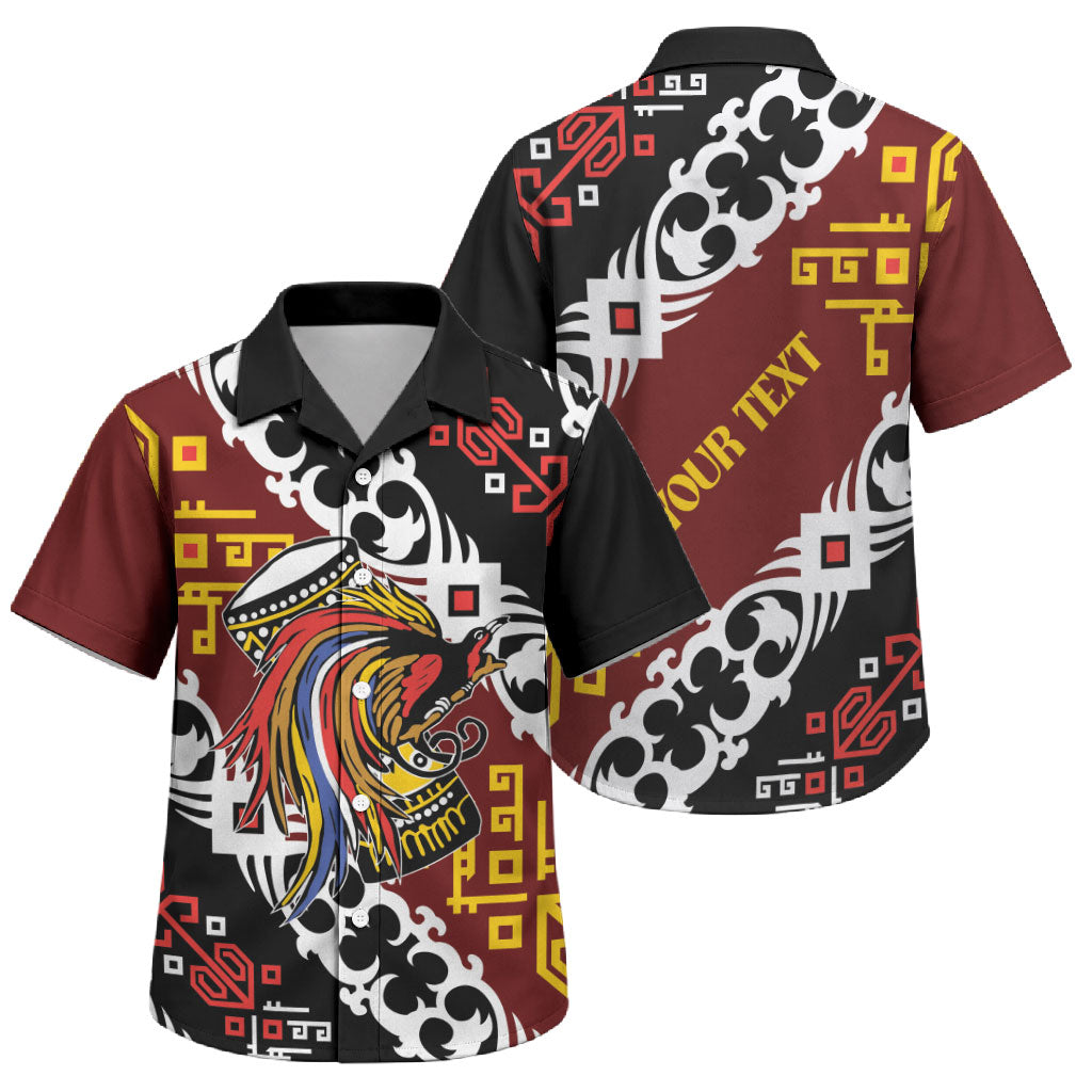 Personalised Papua New Guinea Bird Drum Family Matching Off The Shoulder Long Sleeve Dress and Hawaiian Shirt Papuan Batik Motif LT9 Son's Shirt Black - Polynesian Pride