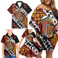 Personalised Papua New Guinea Bird Drum Family Matching Off Shoulder Short Dress and Hawaiian Shirt Papuan Batik Motif LT9 - Polynesian Pride