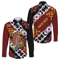 Personalised Papua New Guinea Bird Drum Family Matching Off Shoulder Short Dress and Hawaiian Shirt Papuan Batik Motif LT9 Dad's Shirt - Long Sleeve Black - Polynesian Pride