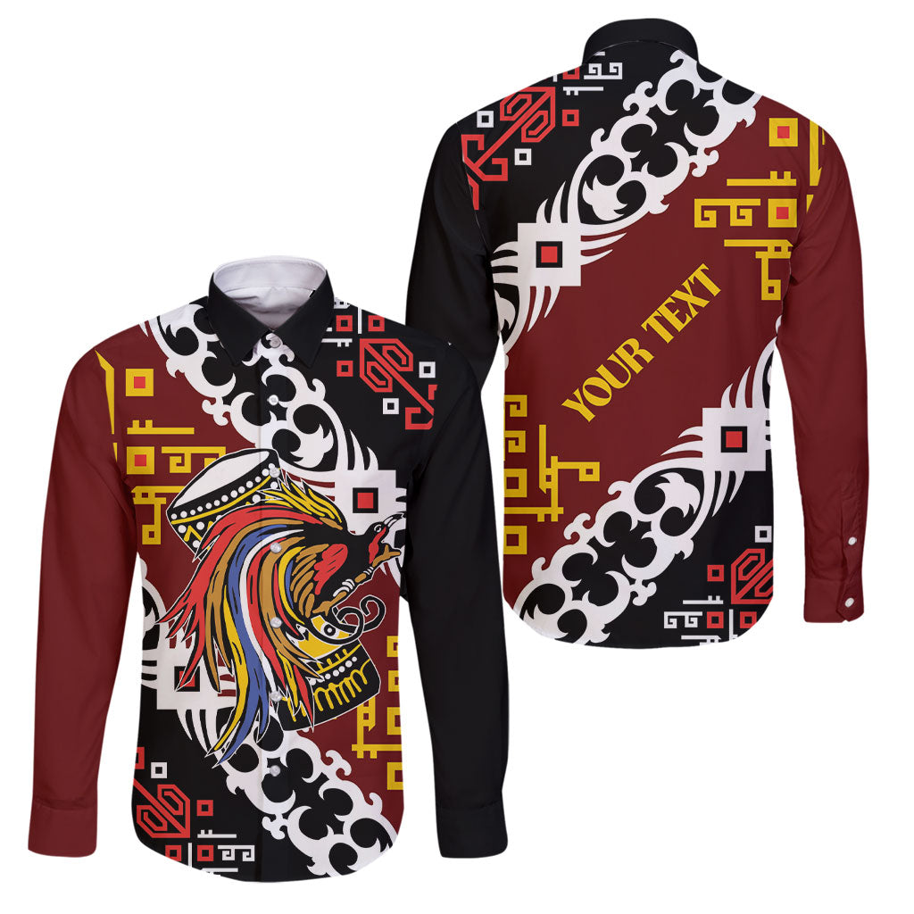 Personalised Papua New Guinea Bird Drum Family Matching Short Sleeve Bodycon Dress and Hawaiian Shirt Papuan Batik Motif LT9 Dad's Shirt - Long Sleeve Black - Polynesian Pride