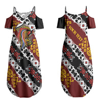 Personalised Papua New Guinea Bird Drum Family Matching Summer Maxi Dress and Hawaiian Shirt Papuan Batik Motif LT9 Mom's Dress Black - Polynesian Pride