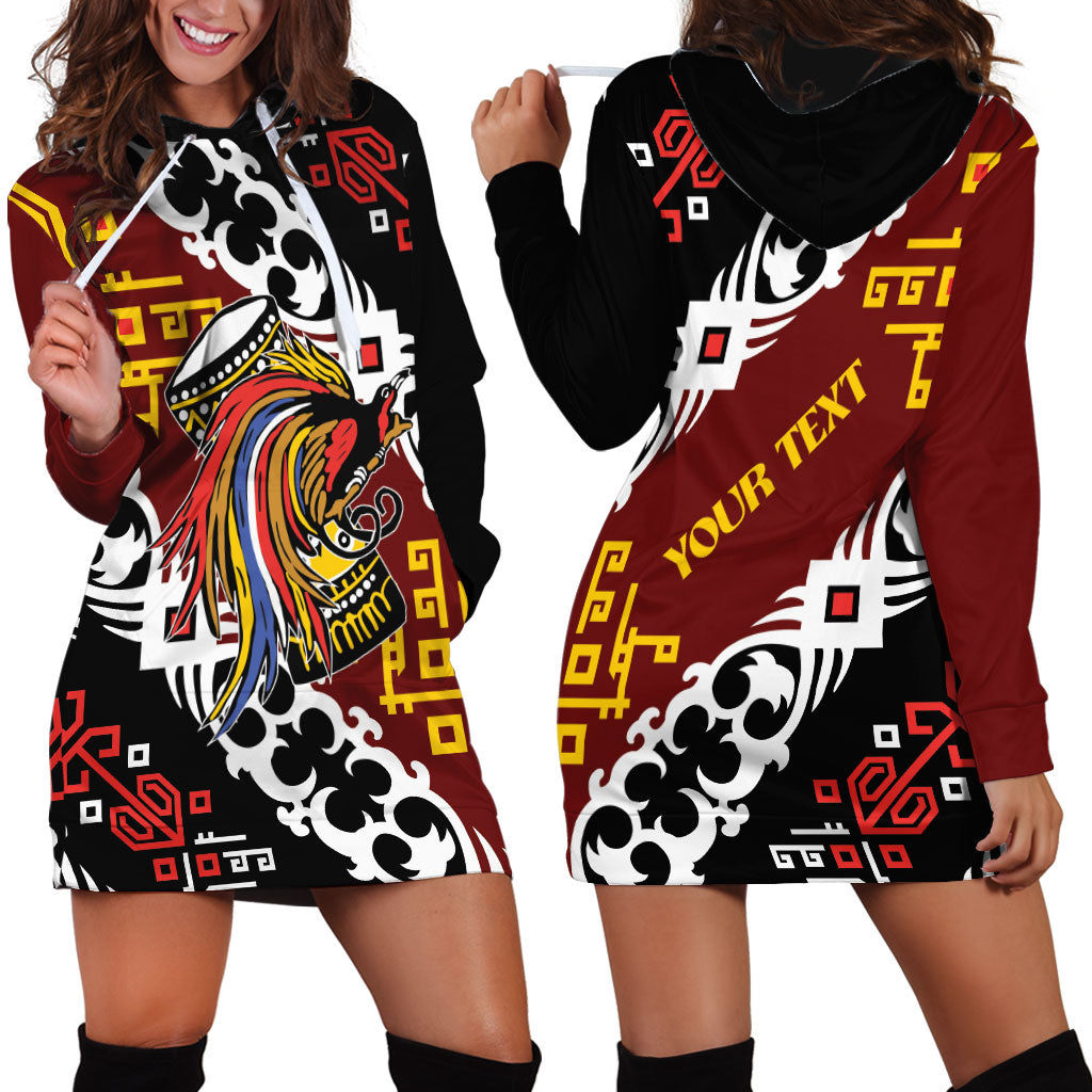 Personalised Papua New Guinea Bird Drum Hoodie Dress Papuan Batik Motif