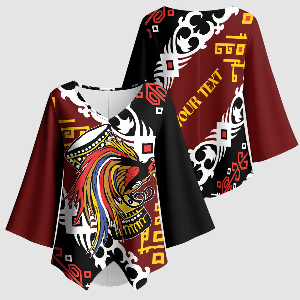 Personalised Papua New Guinea Bird Drum Kimono Sleeve Blouse Papuan Batik Motif