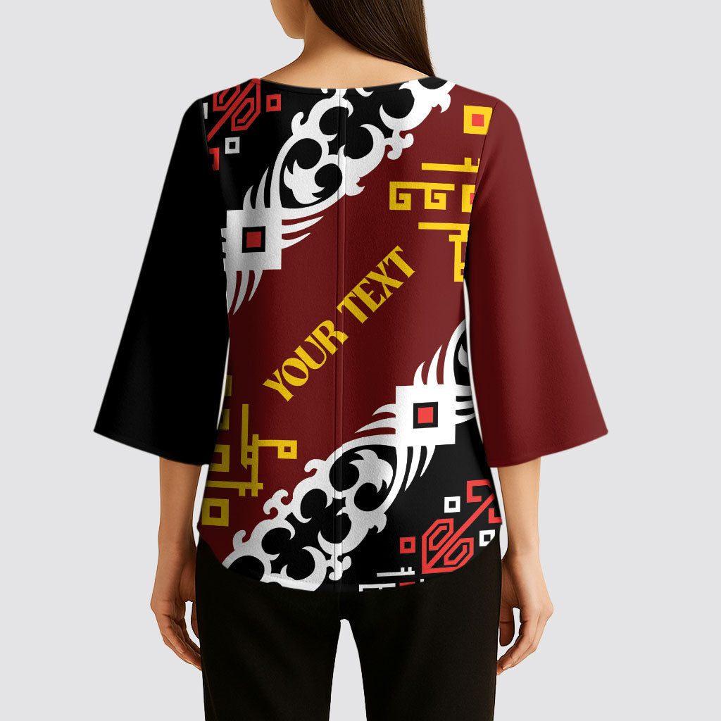 Personalised Papua New Guinea Bird Drum Kimono Sleeve Blouse Papuan Batik Motif