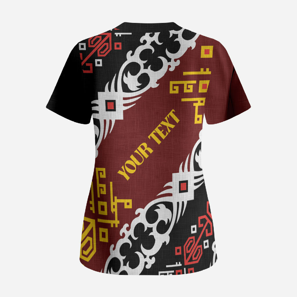 Personalised Papua New Guinea Bird Drum Scrub Top Papuan Batik Motif