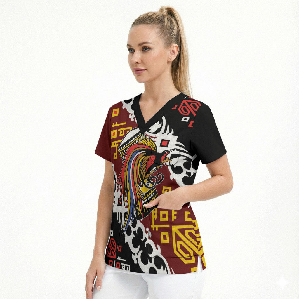 Personalised Papua New Guinea Bird Drum Scrub Top Papuan Batik Motif
