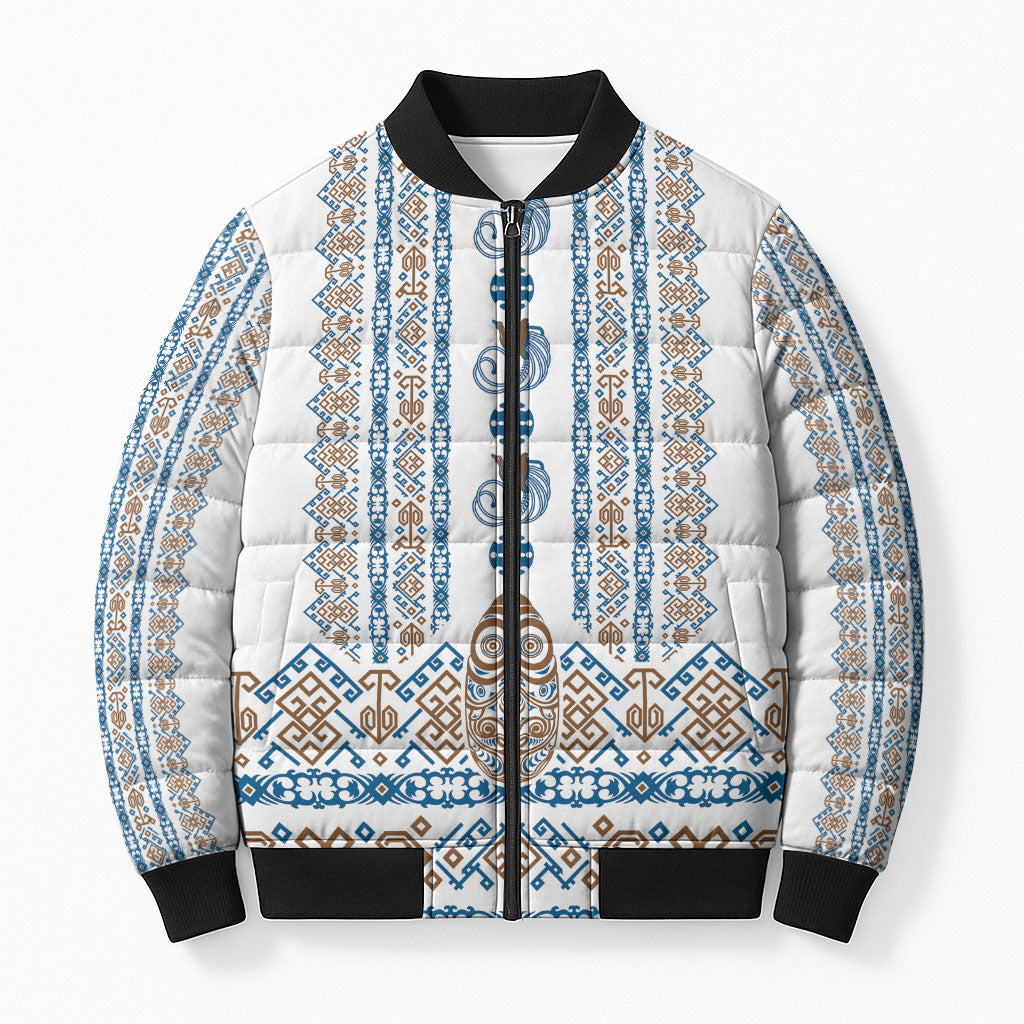 Personalised Papua New Guinea Bird Ethnic Bomber Puffer Jacket Papuan Batik Inspired Pattern LT9 Unisex White - Polynesian Pride