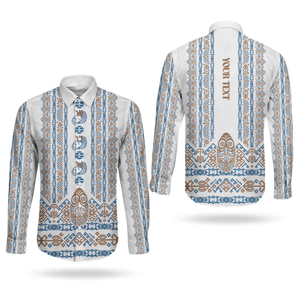 Personalised Papua New Guinea Bird Ethnic Couples Matching Off Shoulder Maxi Dress and Long Sleeve Button Shirt Papuan Batik Inspired Pattern