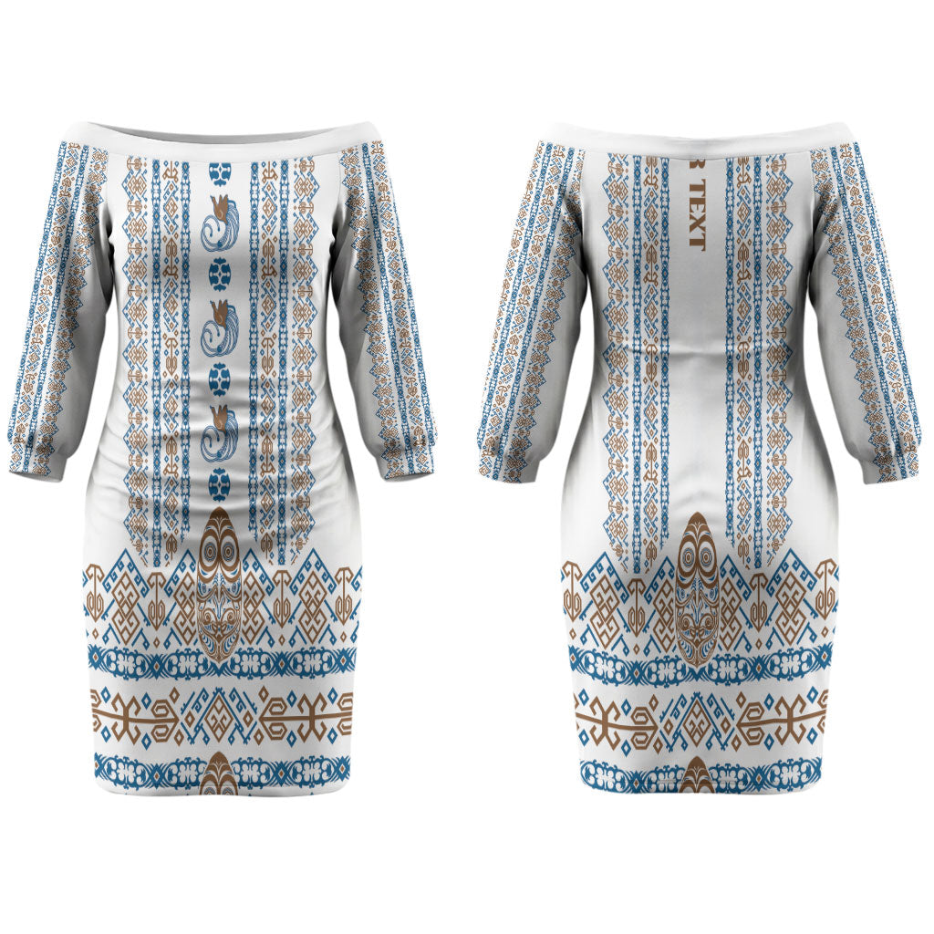 Personalised Papua New Guinea Bird Ethnic Couples Matching Off The Shoulder Long Sleeve Dress and Hawaiian Shirt Papuan Batik Inspired Pattern LT9 - Polynesian Pride