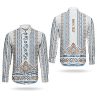 Personalised Papua New Guinea Bird Ethnic Couples Matching Off The Shoulder Long Sleeve Dress and Long Sleeve Button Shirt Papuan Batik Inspired Pattern LT9 - Polynesian Pride