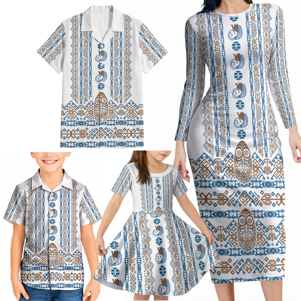 Personalised Papua New Guinea Bird Ethnic Family Matching Long Sleeve Bodycon Dress and Hawaiian Shirt Papuan Batik Inspired Pattern LT9 - Polynesian Pride