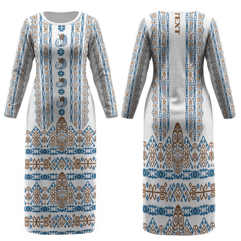 Personalised Papua New Guinea Bird Ethnic Family Matching Long Sleeve Bodycon Dress and Hawaiian Shirt Papuan Batik Inspired Pattern LT9 Mom's Dress White - Polynesian Pride