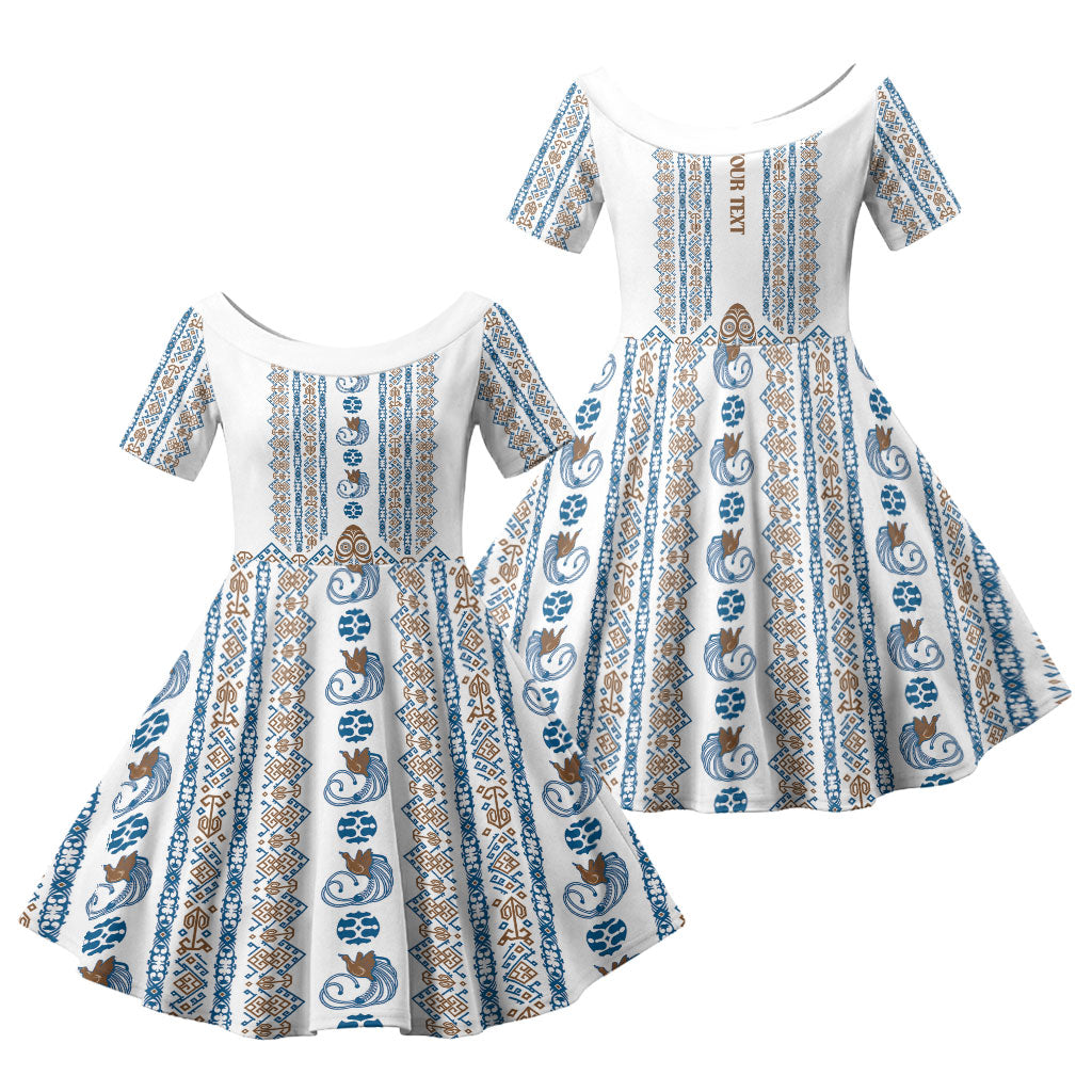 Personalised Papua New Guinea Bird Ethnic Family Matching Long Sleeve Bodycon Dress and Hawaiian Shirt Papuan Batik Inspired Pattern LT9 Daughter's Dress White - Polynesian Pride