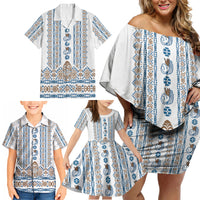 Personalised Papua New Guinea Bird Ethnic Family Matching Off Shoulder Short Dress and Hawaiian Shirt Papuan Batik Inspired Pattern