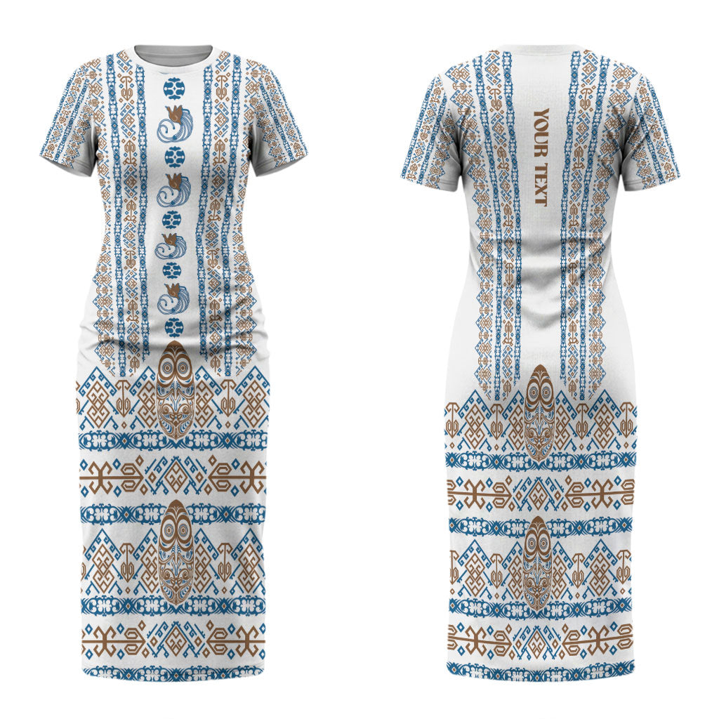Personalised Papua New Guinea Bird Ethnic Family Matching Short Sleeve Bodycon Dress and Hawaiian Shirt Papuan Batik Inspired Pattern LT9 Mom's Dress White - Polynesian Pride