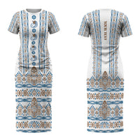 Personalised Papua New Guinea Bird Ethnic Family Matching Short Sleeve Bodycon Dress and Hawaiian Shirt Papuan Batik Inspired Pattern LT9 Mom's Dress White - Polynesian Pride