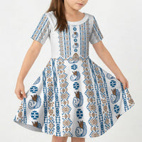 Personalised Papua New Guinea Bird Ethnic Kid Short Sleeve Dress Papuan Batik Inspired Pattern