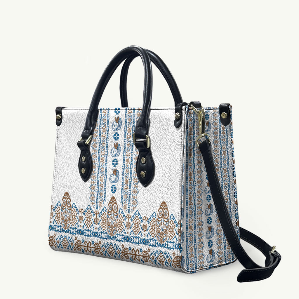 Papua New Guinea Bird Ethnic Leather Bag Papuan Batik Inspired Pattern LT9 White - Polynesian Pride