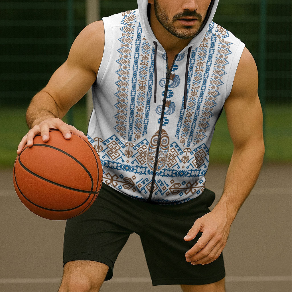 Personalised Papua New Guinea Bird Ethnic Sleeveless Zip Hoodie Papuan Batik Inspired Pattern