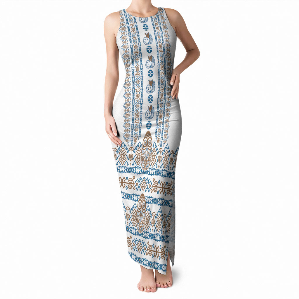 Personalised Papua New Guinea Bird Ethnic Tank Maxi Dress Papuan Batik Inspired Pattern LT9 Women White - Polynesian Pride
