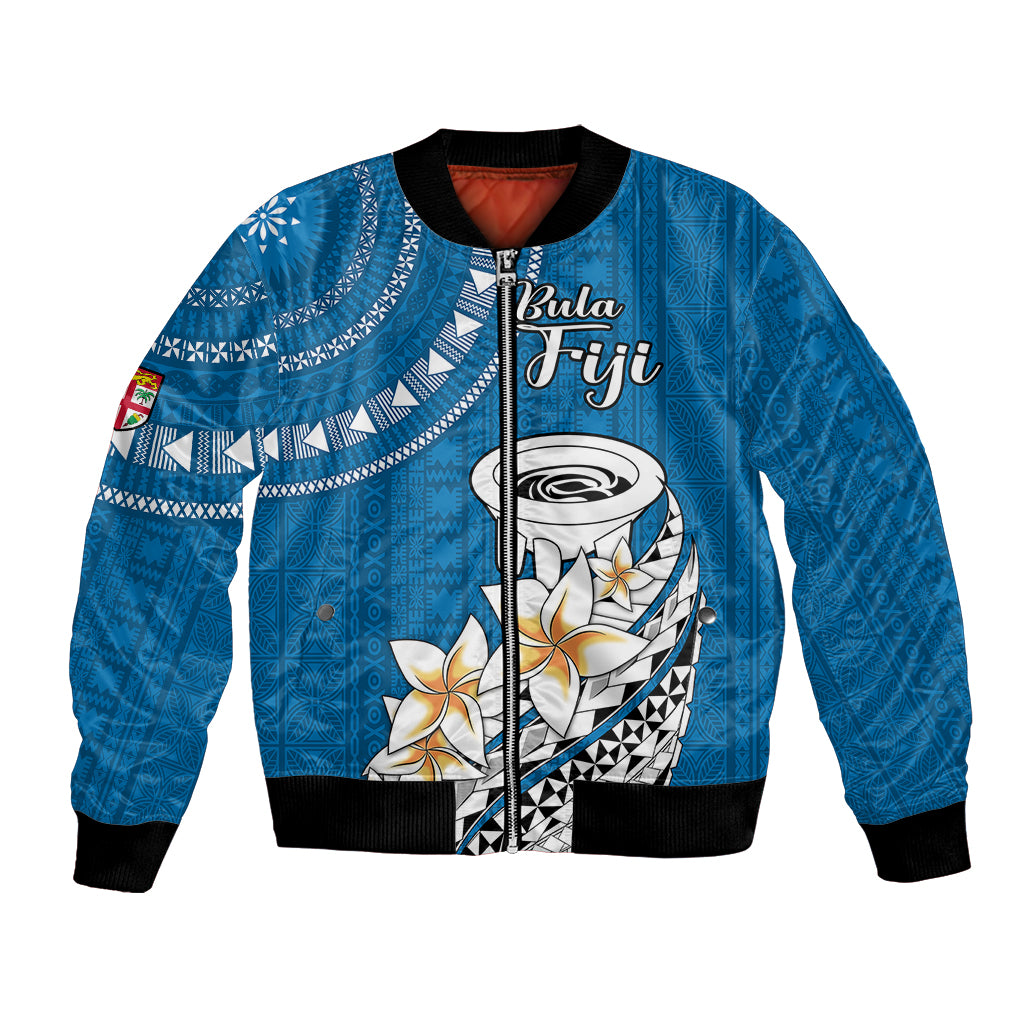 Bula Fiji Bomber Jacket Kava Bowl Tapa Tribal LT9 Unisex Blue - Polynesian Pride