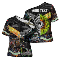 Australia New Zealand Personalised Cross Shoulder Shirt Maori Aboriginal Art Style - Polynesian Pride