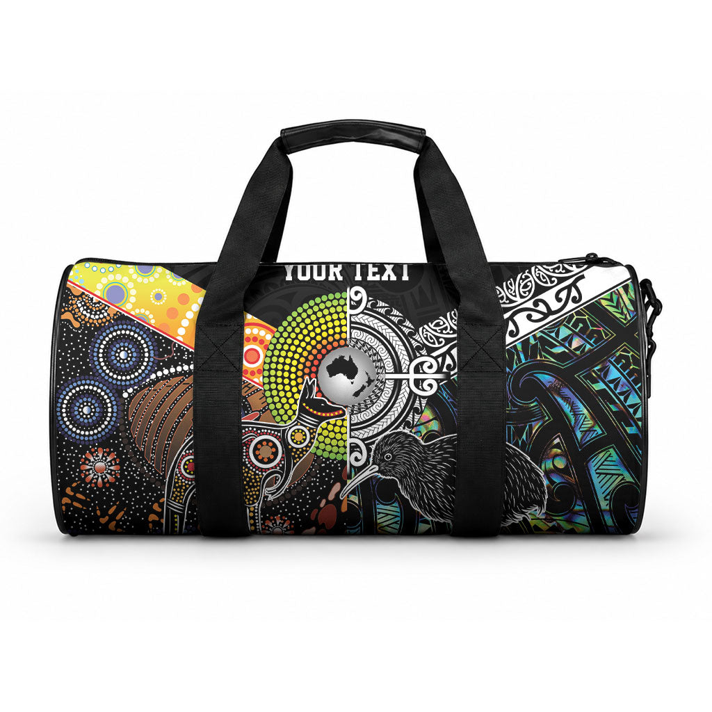 Personalised New Zealand and Australia Duffle Bag Maori Mix Aboriginal Art Style LT9 One size Black - Polynesian Pride