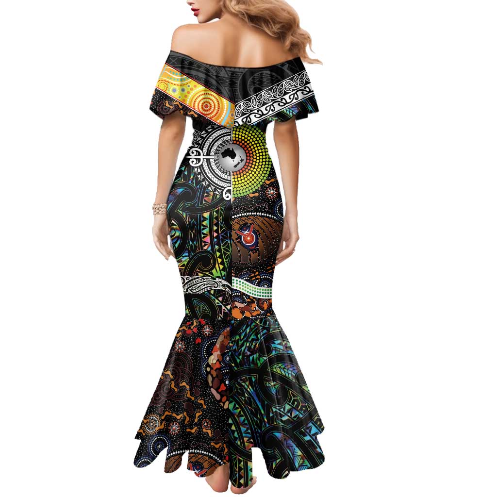 New Zealand and Australia Family Matching Mermaid Dress and Hawaiian Shirt Maori Mix Aboriginal Art Style