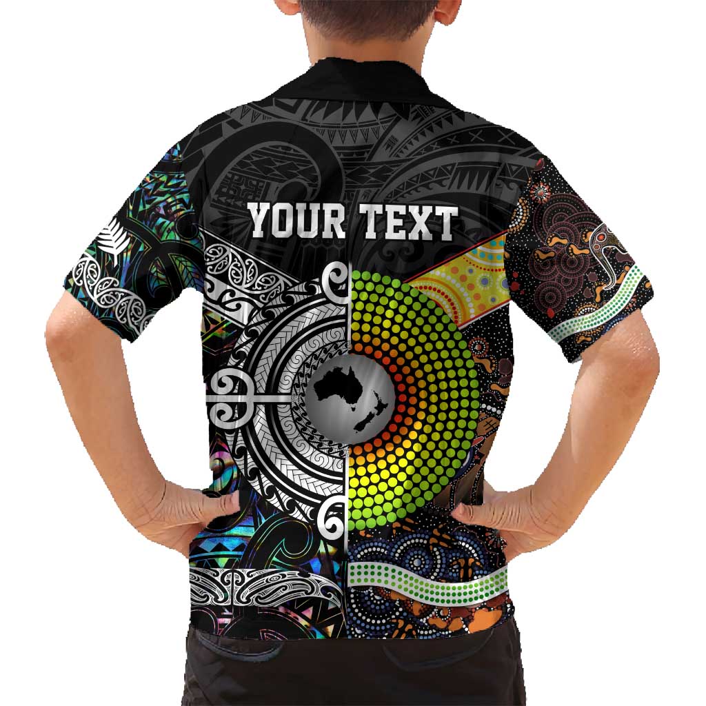 New Zealand and Australia Family Matching Off Shoulder Maxi Dress and Hawaiian Shirt Maori Mix Aboriginal Art Style