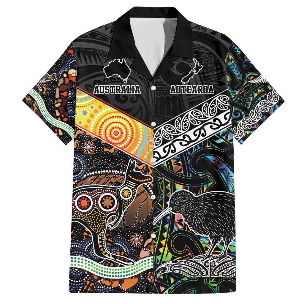 New Zealand and Australia Family Matching Short Sleeve Bodycon Dress and Hawaiian Shirt Maori Mix Aboriginal Art Style