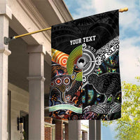 Personalised New Zealand and Australia Garden Flag Maori Mix Aboriginal Art Style LT9 House Flag Black - Polynesian Pride