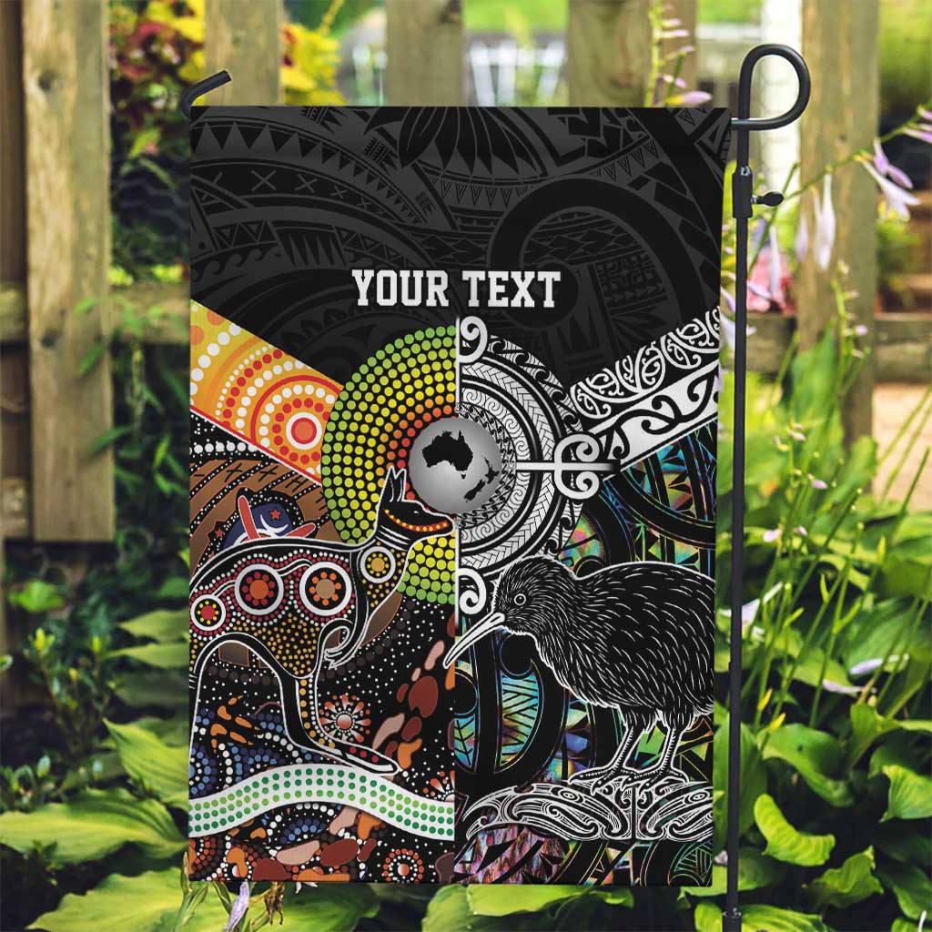Personalised New Zealand and Australia Garden Flag Maori Mix Aboriginal Art Style LT9 Garden Flag Black - Polynesian Pride